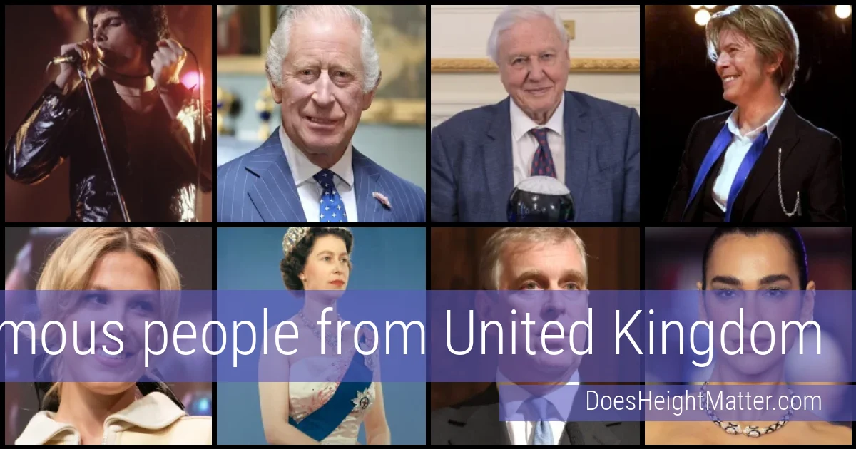 Famous people and average height in United Kingdom